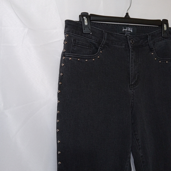 Joseph Ribkoff Straight Leg Jean w/ Studded Seams Black Light Flair Sz 10 Grunge - Picture 3 of 14
